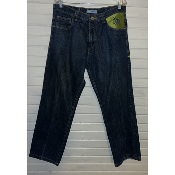 VTG Miskeen Originals Sz 36 Y2K Baggy 90s Embroidered Denim Jeans Blue EUC - Picture 1 of 10